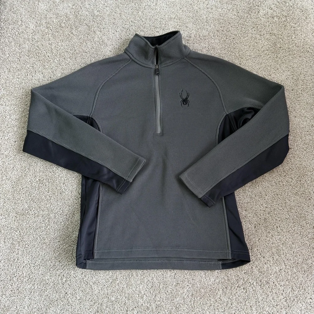 Spyder Pullover Mens Small Gray 1/4 Zip Fleece Thermal Colorblock Ski Top
